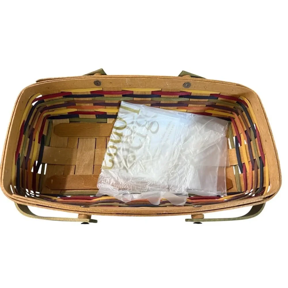 Longaberger 2010 Fiesta Bright Multi Color Bread Basket w/ Lidded Protector